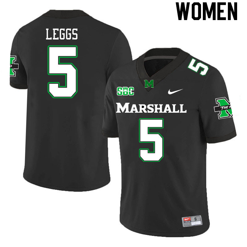 Women #5 TyQaze Leggs Marshall Thundering Herd SBC Conference College Football Jerseys Stitched-Blac
